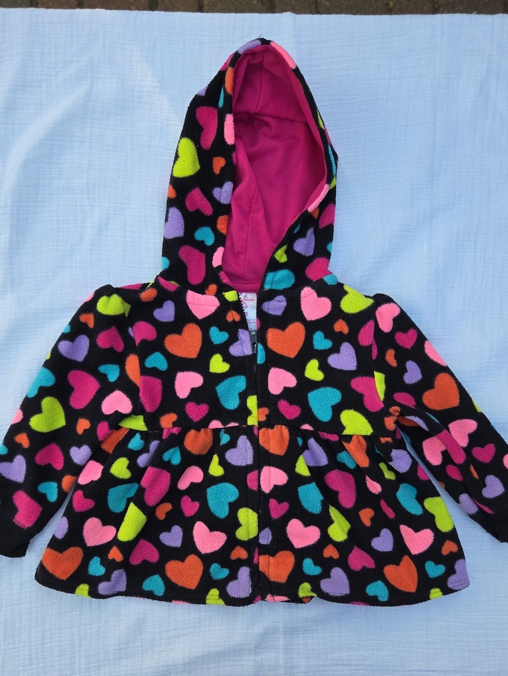 Garanimals Black Fleece Jacket with Multicolor Heart Print and Pink Hood (12 Mo)